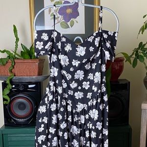 VTG Eber B&W Floral Midi w/Bardot Neckline 7